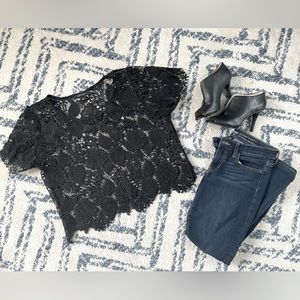 Lace overlay cropped shirt